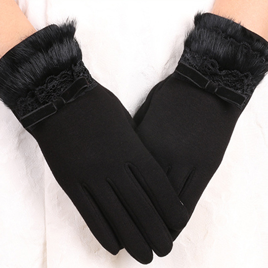 Black Bowknot Wrist Warming Full Finger Gloves