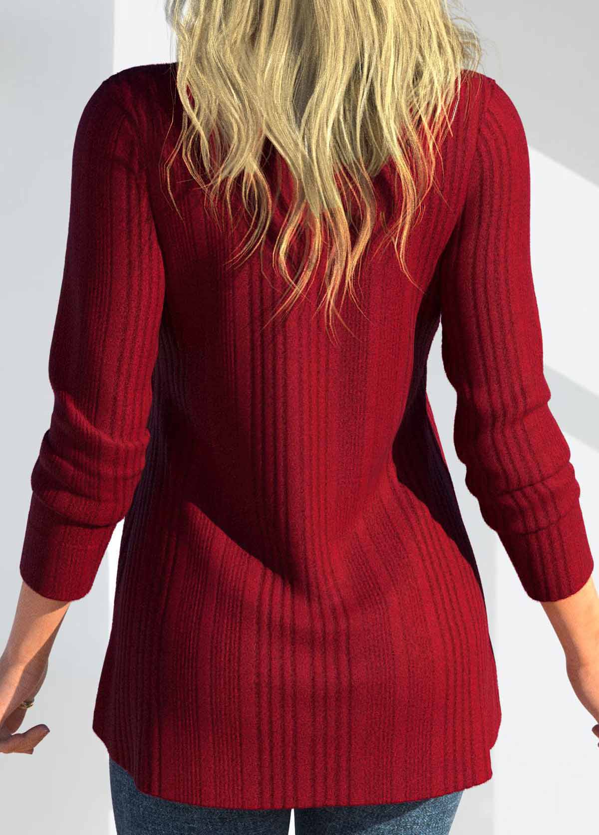 Red Zipper Long Sleeve Polo Collar T Shirt | picture 