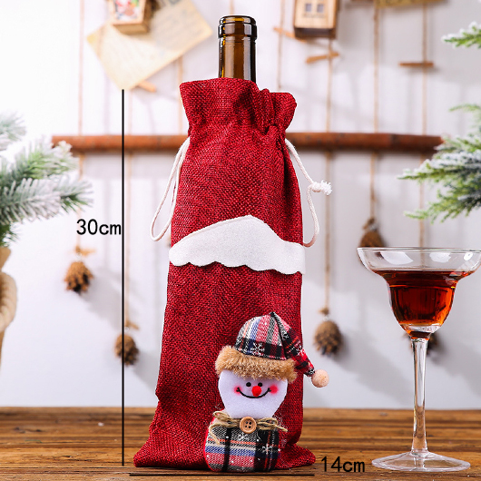 Red Christmas Snowman Print Decorative Wine Cover