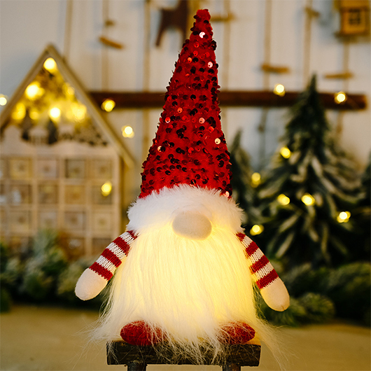 Red Sequin Striped Christmas Santa Claus Doll Decoration