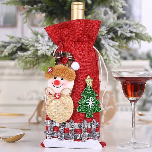 Red Christmas Print Drawstring Wine Cover