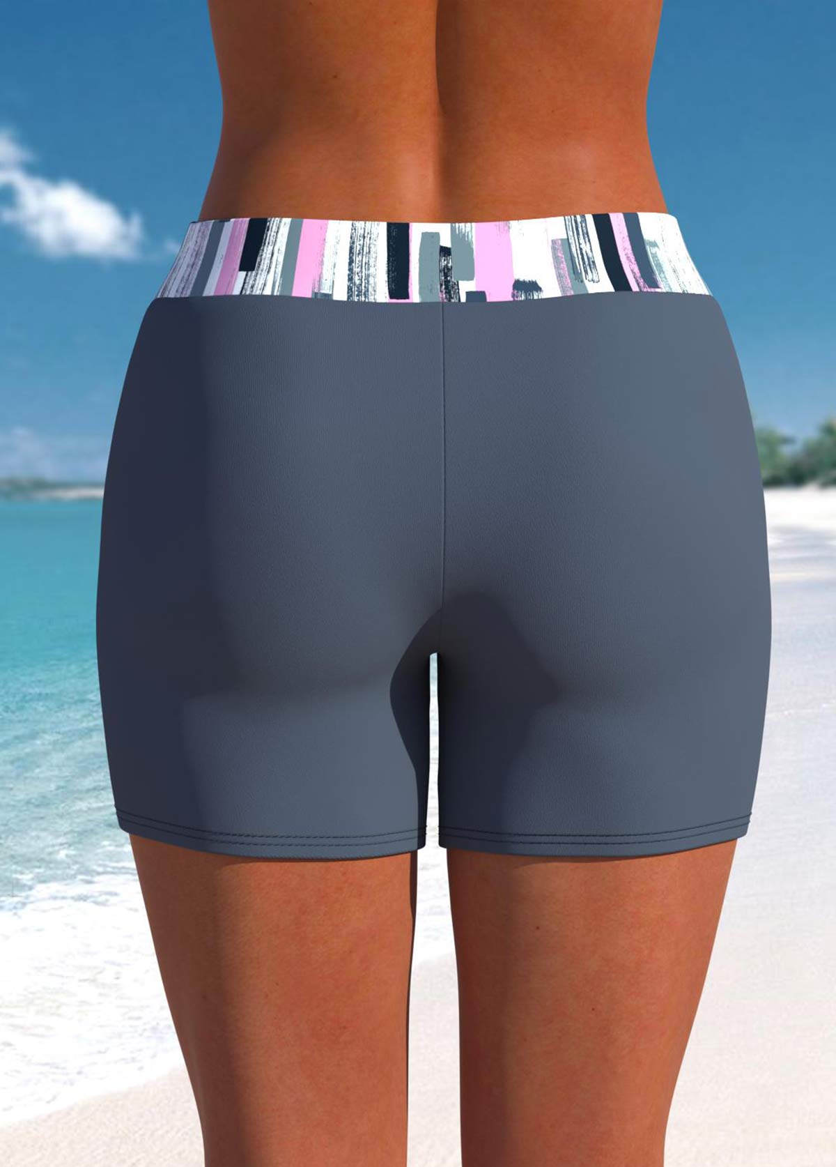 Drawstring Mid Waisted Graffiti Print Dark Grey Tankini Set | picture 