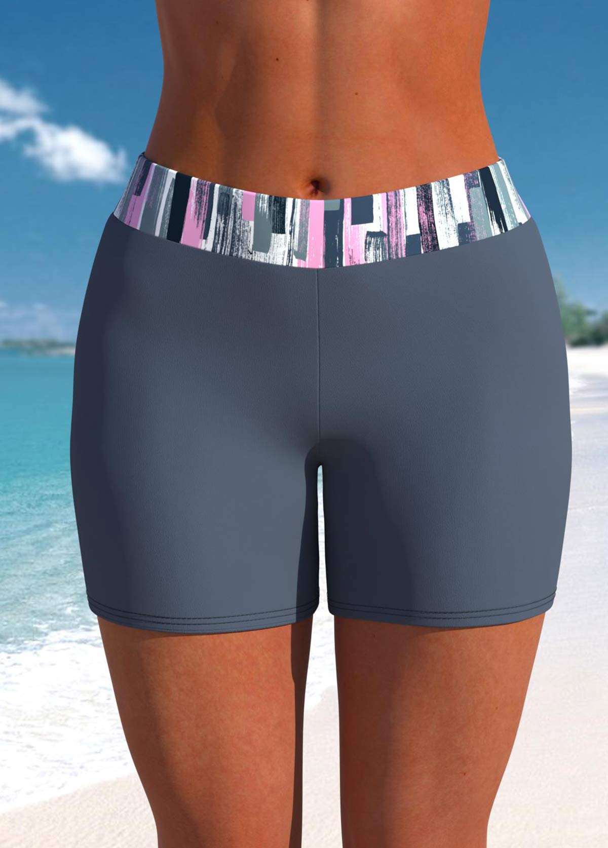 Drawstring Mid Waisted Graffiti Print Dark Grey Tankini Set | picture 