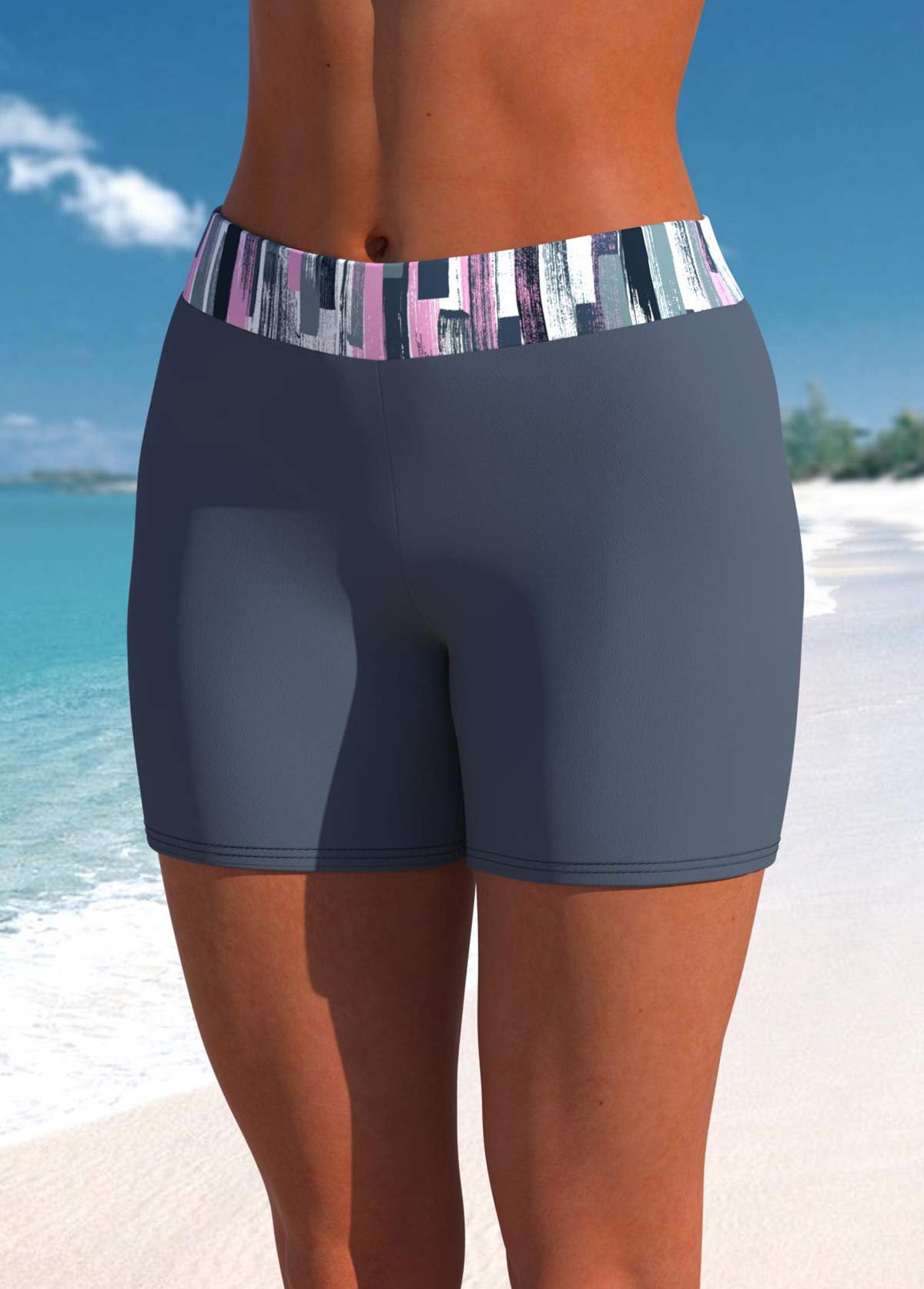 Drawstring Mid Waisted Graffiti Print Dark Grey Tankini Set | picture 