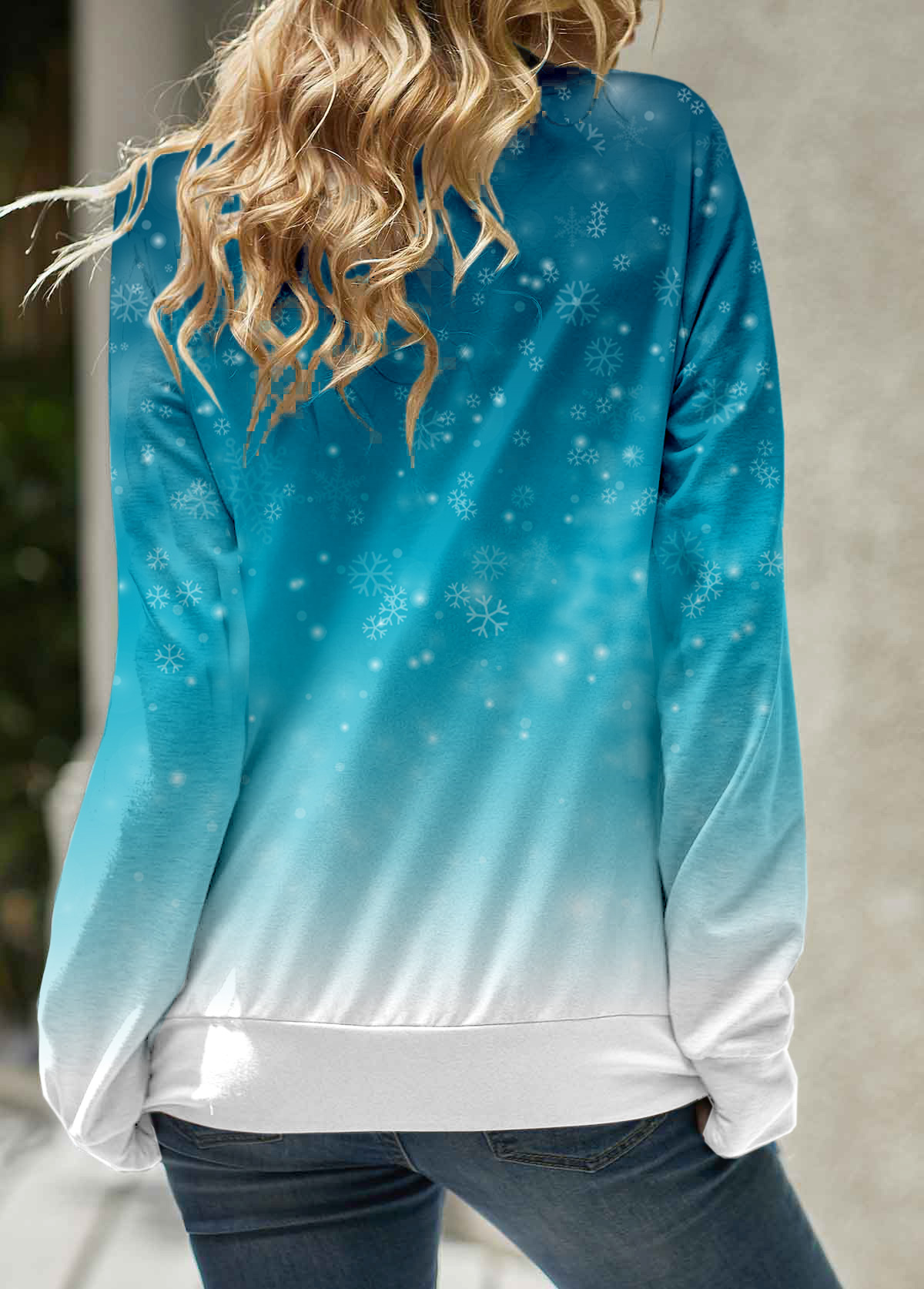 Blue Christmas Snowman Print Long Sleeve Cowl Neck Sweatshirt