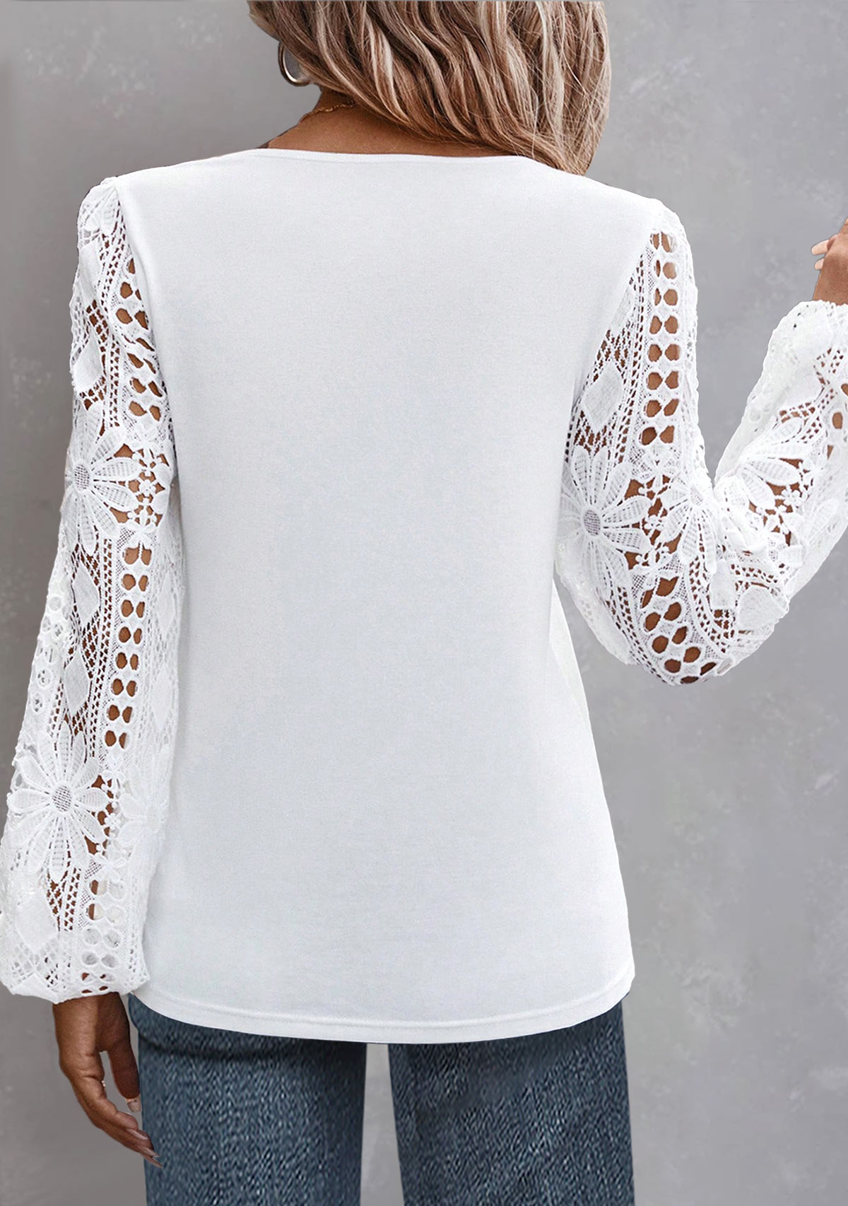 White Long Sleeve Square Neck Blouse Casual Plus Size Tunic