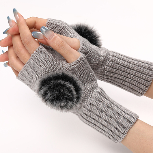 Grey Below Elbow Warming Fingerless Gloves