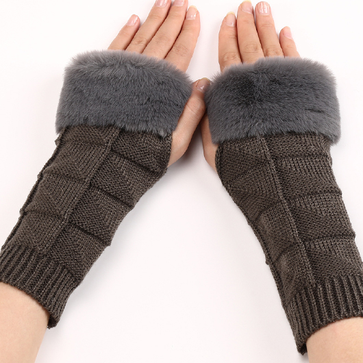 Dark Grey Below Elbow Warming Fingerless Gloves