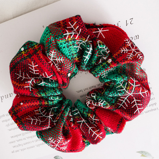 Red Christmas Plaid Snowflake Detail Scrunchie