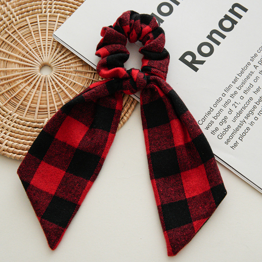 Red Bowknot Detail Plaid High Stretchy Scrunchie