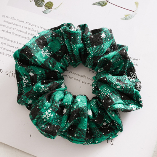Green Christmas Plaid Snowflake Detail Scrunchie