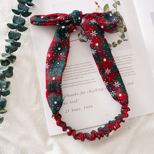 Red Bowknot Detail Christmas Plaid Headband