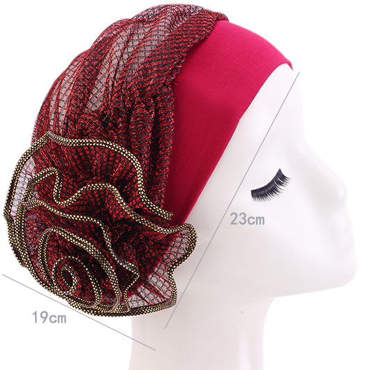 Wine Red Flower Design Turban Hat