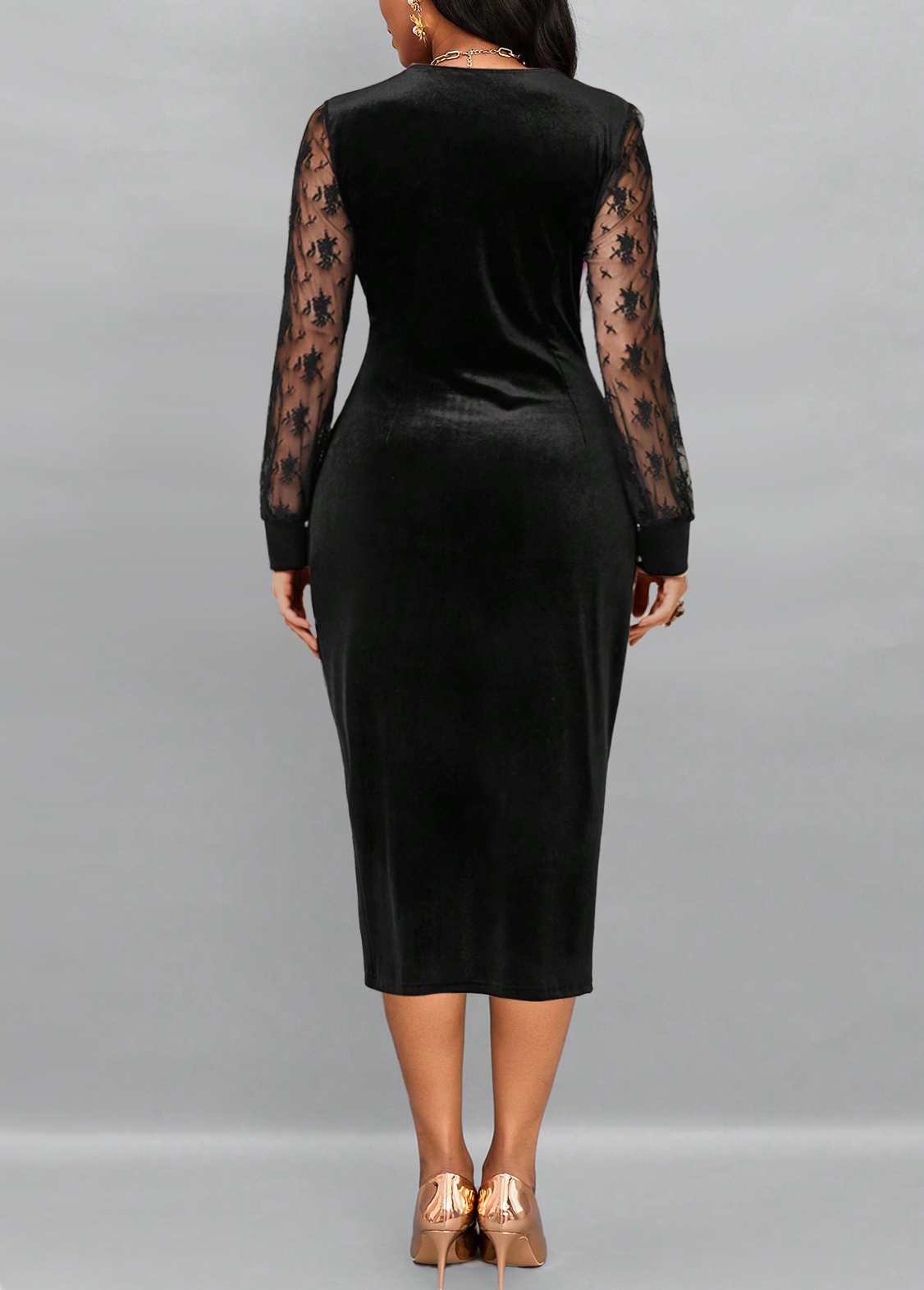 Black Sequin Long Sleeve V Neck Dress