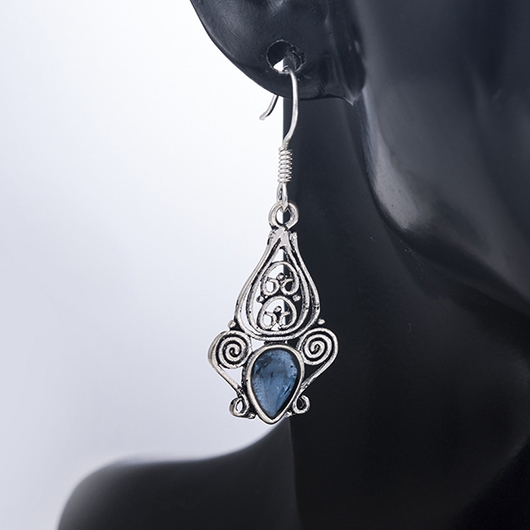 Patchwork Geometric Blue Alloy Detail Earrings