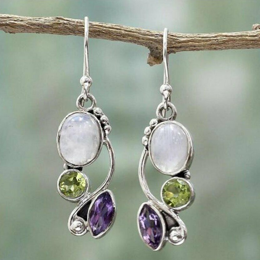 Purple Color Round Alloy Detail Earrings | picture 