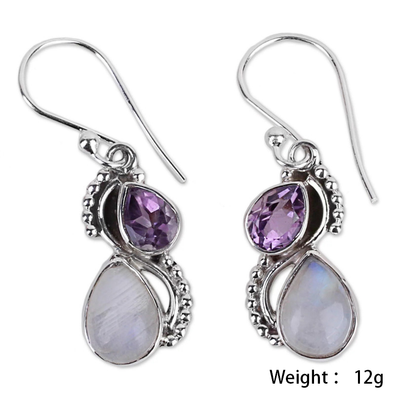 Purple Teardrop Design Round Alloy Earrings | picture 