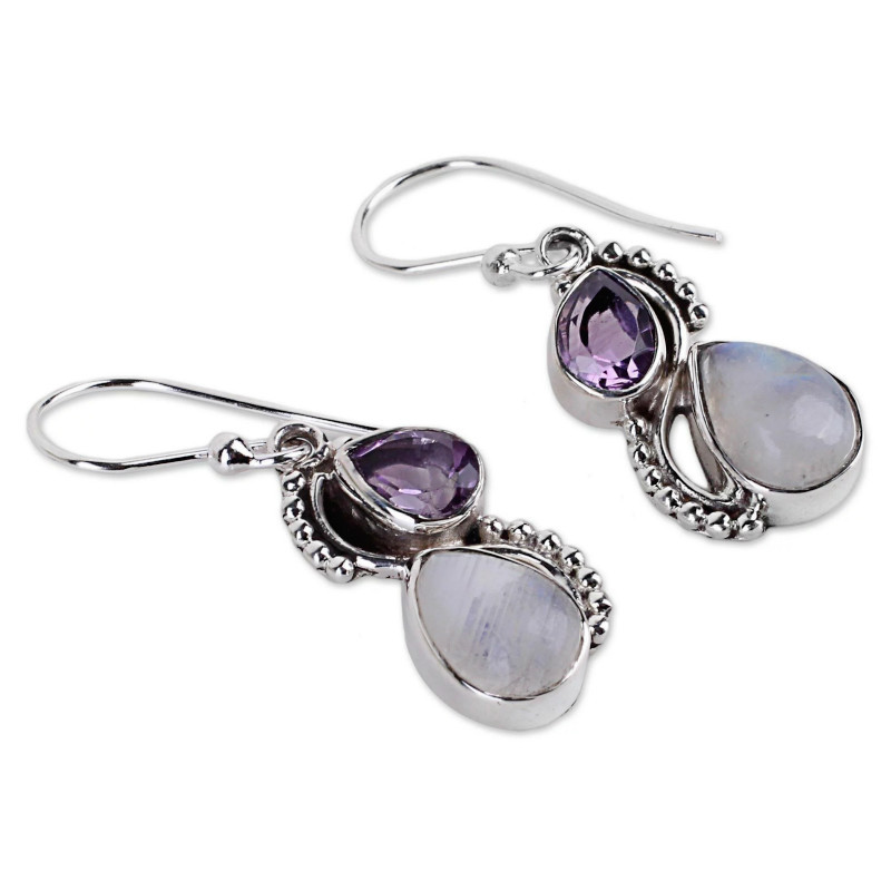 Purple Teardrop Design Round Alloy Earrings | picture 
