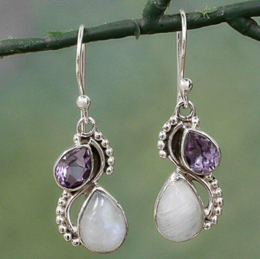 Purple Teardrop Design Round Alloy Earrings | picture 