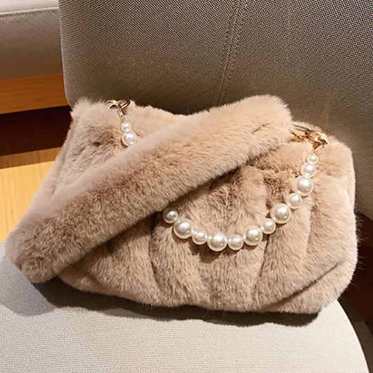 Pearl Dark Camel Zip Shoulder Bag