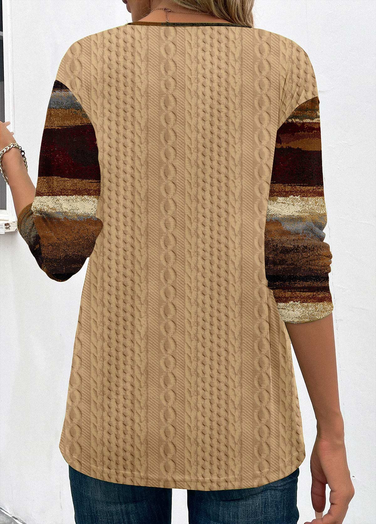 Light Camel Patchwork Plus Size Graffiti Print Sweatshirt | picture 