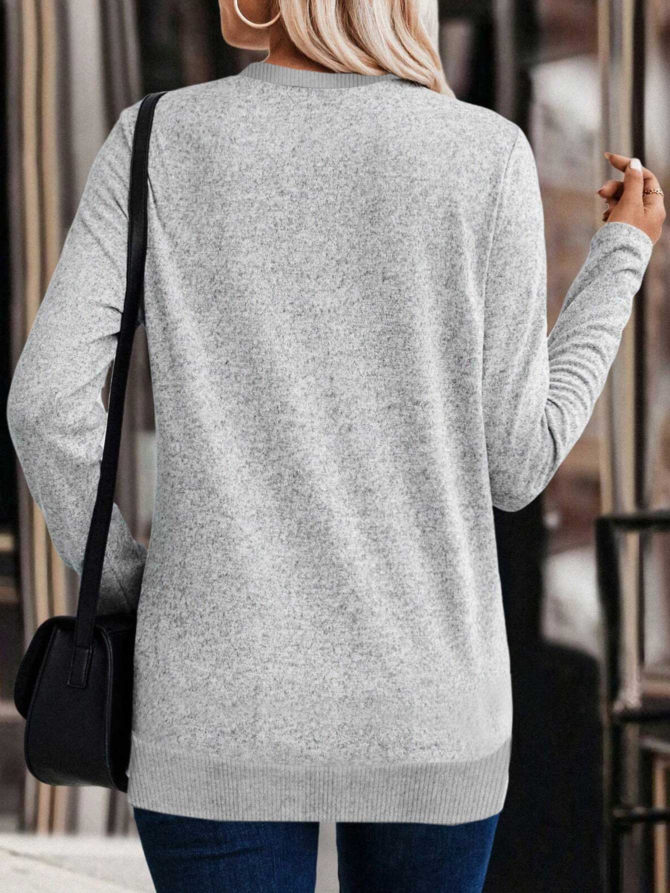 Light Grey Cross Hem Long Sleeve Round Neck Sweatshirt