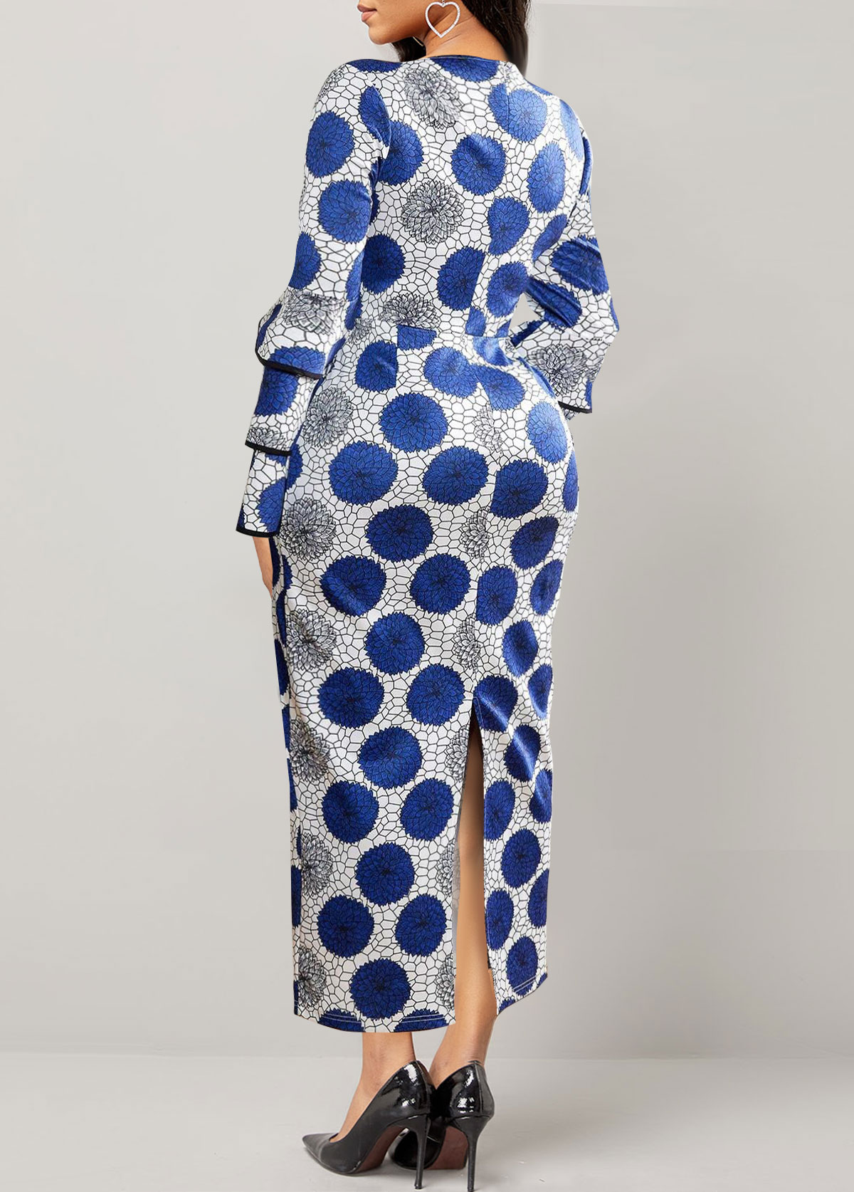 Blue Tribal Print Long Sleeve Bodycon Dress