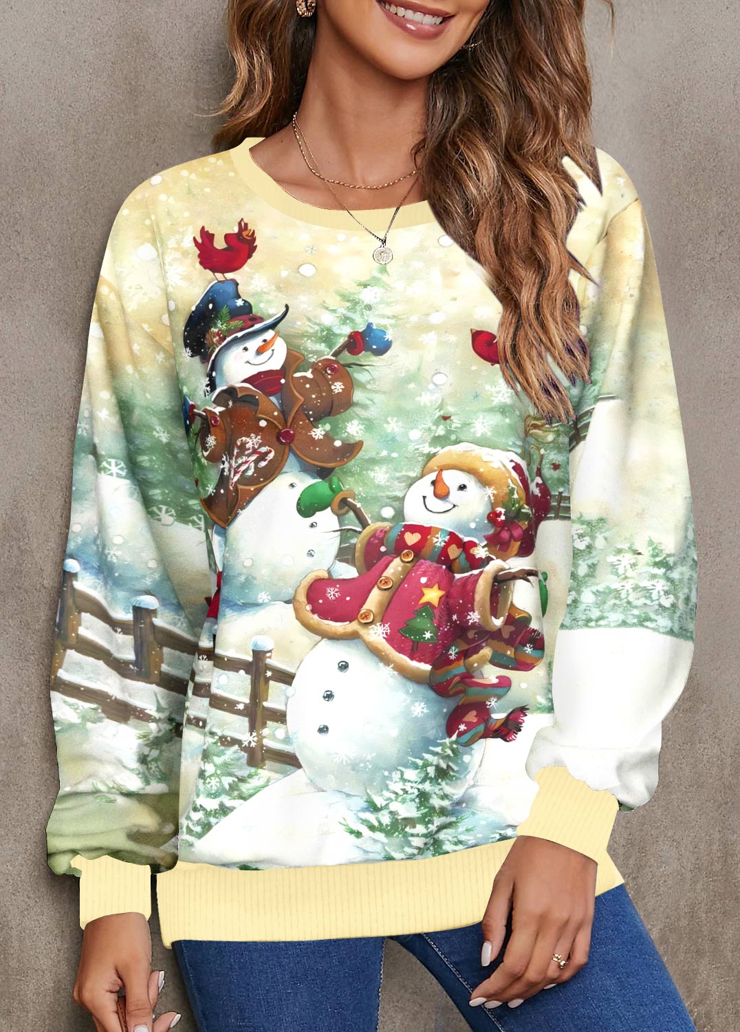 Multi Color Christmas Print Round Neck Sweatshirt