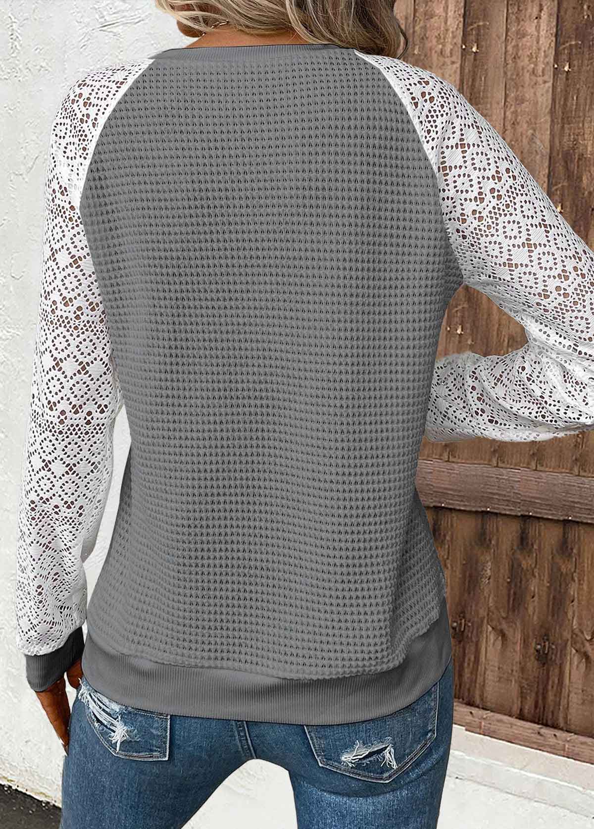 Dark Grey Patchwork Long Sleeve Round Neck Sweatshirt