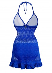 Lace Stitching Solid Halter Swimdress and Panty | thumb picture 