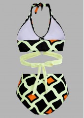 Geometric Print High Waisted Halter Bikini Set | thumb picture 
