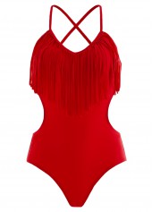 Red Tassel Spaghetti Strap One Piece Swimwear