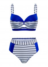 Stripe Print Royal Blue Contrast Bikini Set
