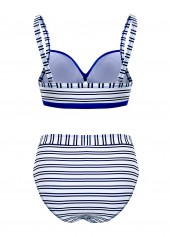Stripe Print Royal Blue Contrast Bikini Set | thumb picture 