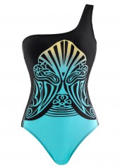 Tribal Print Black Wide Strap One Piece Swimwear
