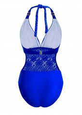 Halter Sheer Lace Royal Blue One Piece Swimwear | thumb picture 