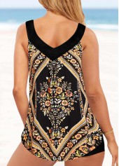 Wide Strap Curved Hem Floral Print Tankini Set | thumb picture 