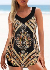 Wide Strap Curved Hem Floral Print Tankini Set | thumb picture 