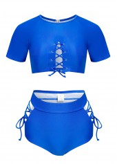 Cut Out Royal Blue Lace Up Bikini Set