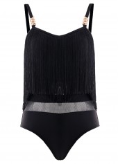 Tassel Black Mesh One Piece Swimwear