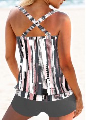 Criss Cross Geometric Print Grey Tankini Set | thumb picture 