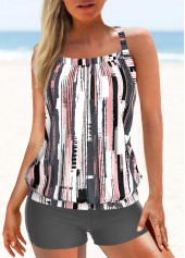Criss Cross Geometric Print Grey Tankini Set | thumb picture 