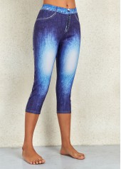 Denim Blue Flag Print Mid Waisted Capri Leggings | thumb picture 