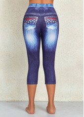 Denim Blue Flag Print Mid Waisted Capri Leggings | thumb picture 