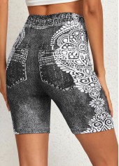 Dark Grey Tribal Print High Waisted Short Leggings | thumb picture 