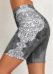 Dark Grey Tribal Print High Waisted Short Leggings | thumb picture 