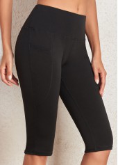 Black Mid Waisted Knee Length Elastic Waist Leggings | thumb picture 