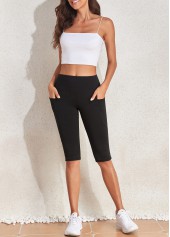 Black Mid Waisted Knee Length Elastic Waist Leggings | thumb picture 
