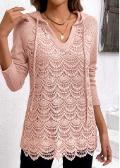 Light Pink Patchwork Long Sleeve Hoodie | thumb picture 