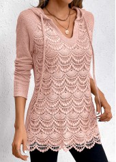 Light Pink Patchwork Long Sleeve Hoodie | thumb picture 